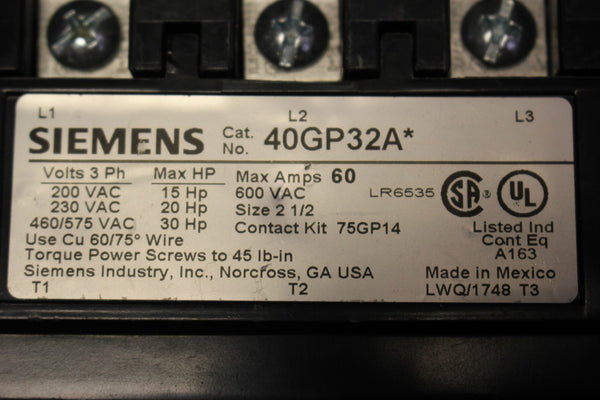 SIEMENS NON REVERSING CONTACTOR  40GP32AF