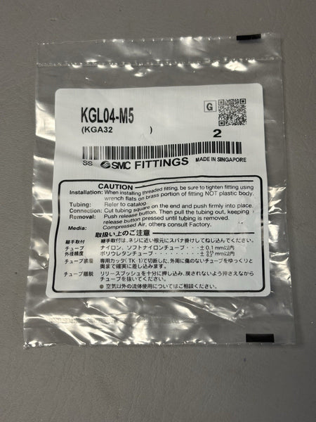 2- SMC KGL04-M5 Male Elbow Tube Fitting Connector