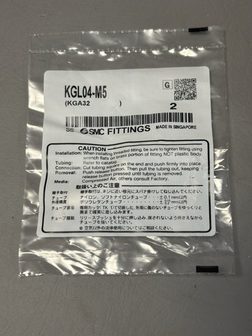 2- SMC KGL04-M5 Male Elbow Tube Fitting Connector