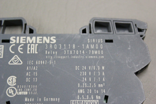 LOT OF 3- SIEMENS 3RQ3118-1AM00 COUPLER PLUG IN RELAYS
