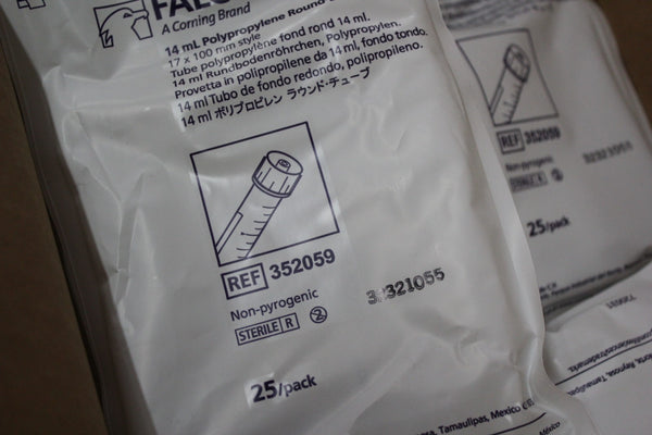 NEW CASE OF 425 FALCON 14mL POLYSTYRENE ROUND BOTTOM TEST TUBE 17x100mm 352059