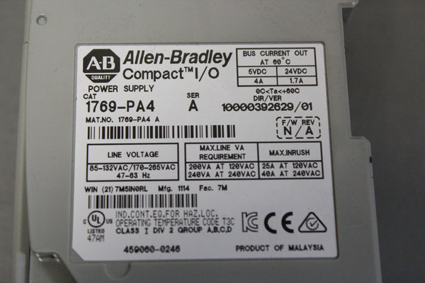 ALLEN BRADLEY COMPACT POWER SUPPLY 1769-PA4