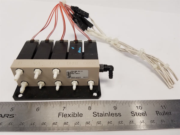 BURKERT MANIFOLD +(5) SOLENOID VALVES US54227 ROCKER REV B 24V DC 28PSI 5Y 0217