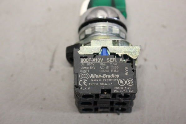 ALLEN BRADLEY GREEN SELECTOR SWITCH  800F-X10V SER A