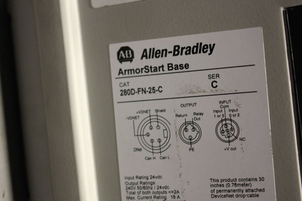 ALLEN BRADLEY ARMORSTART 284D-FHD6P0Z-25-CR SERIES.C WITH 280D-FN-25-C