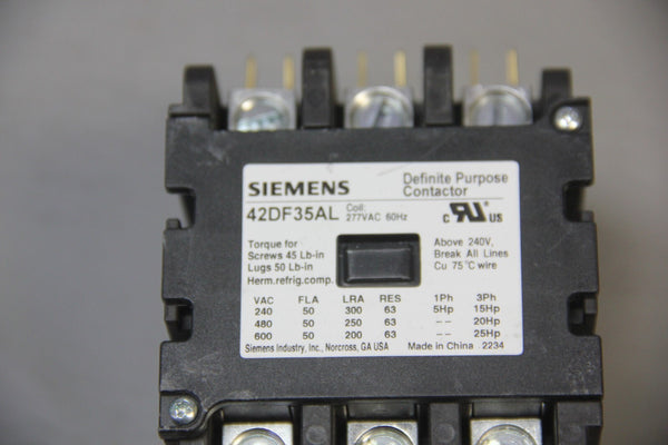 UNSUED SIEMENS DEFINITE PURPOSE CONTACTOR 42DF35AL
