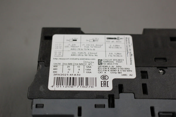 SIEMENS SIRIUS CIRCUIT BREAKER 3RV2027-4FA10