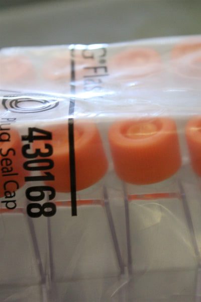 20 NEW CORNING CULTURE FLASKS WITH CANTED NECK W/PLUG SEAL CAP 430168