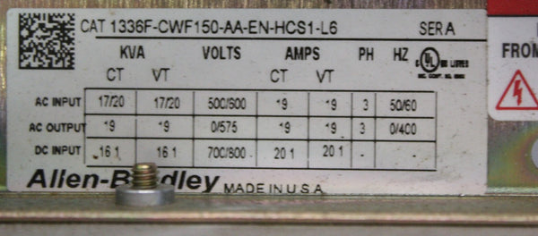 ALLEN BRADLEY 1336 PLUS II AC DRIVE  1336F-CWF150-AA-EN-HCS1-L6