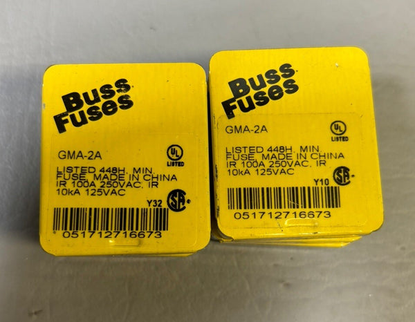 6 (30) Pack Bussmann Buss Fuses GMA 2A Amp 250 Volt, Time Delay Glass Body Fuse