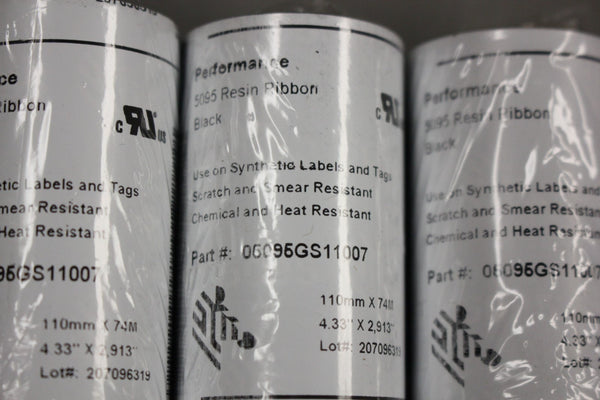 LOT OF 3 NEW ZEBRA PERFORMANCE 5095 BLACK RESIN RIBBONS 110MMX74M