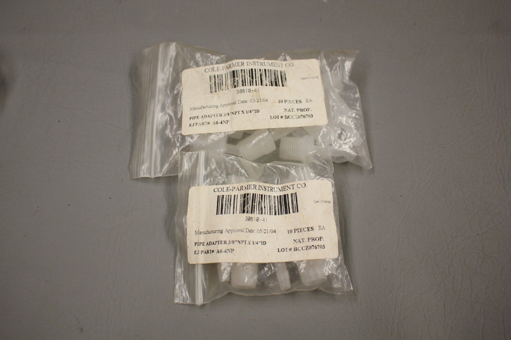 LOT OF 20 NEW COLE PARMER 30610-41 PIPE ADAPTERS 3/8 NPT X 1/4 ID