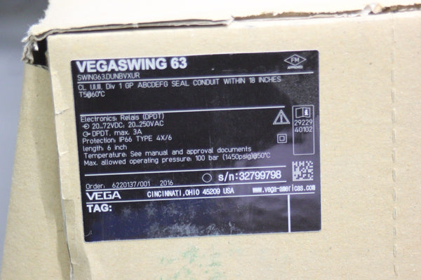 NEW VEGA VEGASWING 63 VIBRATING LEVEL SWITCH   SWING63. DUNBVXUR