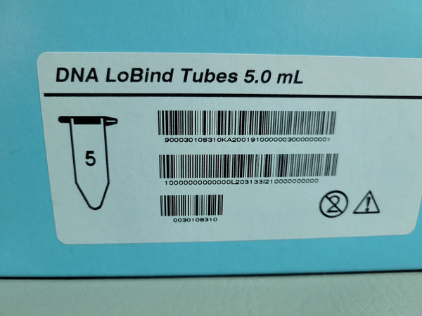 NEW EPPENDORF DNA LOBIND TUBES 5.0 ML PCR CLEAN 200 QTY 0030108310
