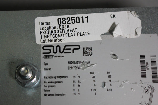 Unused SWEP STAINLESS STEEL LIQUID HEAT EXCHANGER  M10NHX10/1P-CTE-S