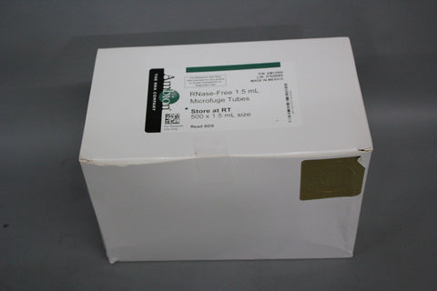 NEW CASE OF 500 AMBION RNase-FREE 1.5 mL MICROFUGE TUBES AM12400