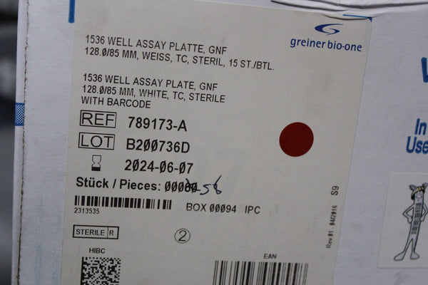 58 NEW GREINER BARCODED STERILE 1536 WELL ASSAY PLATE 789173-A EXP 2024