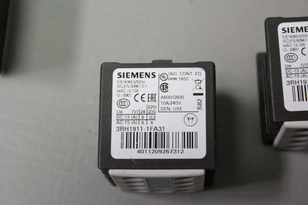 3 UNUSED SIEMENS AUX SWITCHES 3RH1911-1FA31