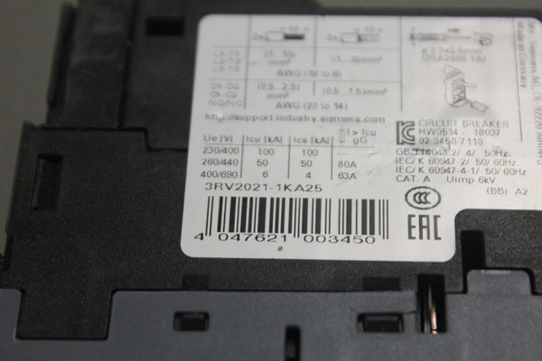SIEMENS 3RV2021-1KA25 MOTOR CONTROL