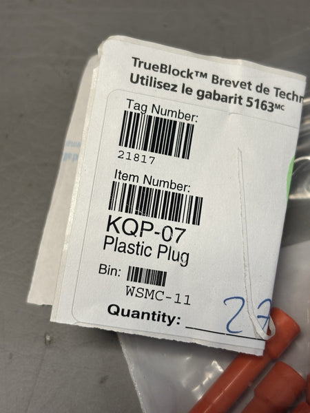 27- KQP-07 Tubing Fitting, Plug, Pneumatic Plastic Orange