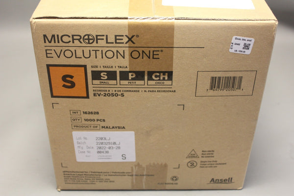 NEW BOX OF 1000 ANSELL MICROFLEX POWDER FREE LATEX EXAMINATION GLOVES SZ S