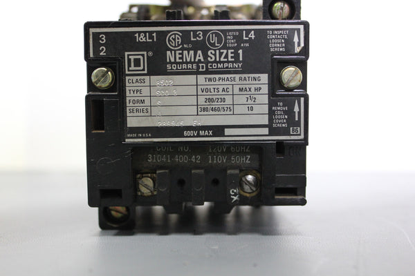SQUARE D 600V CONTACTOR 8502 SC03 S A 120V COIL  (S9-2-82F)