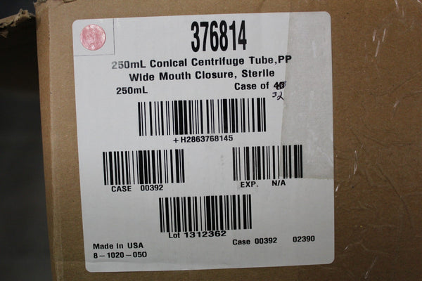 NEW CASE OF 32 THERMO 250ml CONICAL CENTRIFUGE TUBE PP WIDE MOUTH CLOSURE 376814