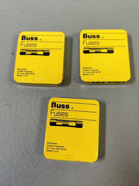 3 packs of (15) - Bussmann FUSES GMA 63MA 250V