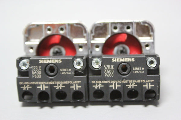 LOT OF 2 SIEMENS SELECTOR SWITCH 2 POSITION  W/CONTACT BLOCK  52SA2AAB W/52BJK