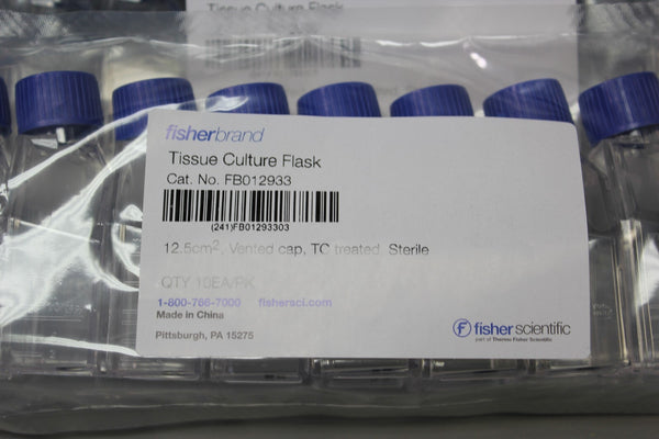 NEW FISHER BRAND TISSUE CULTURE FLASK FB012933 12.5CM VENTED CAP 20 QTY