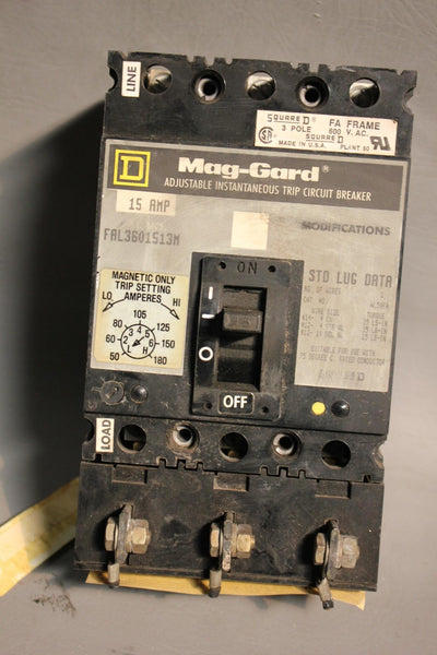 SQUARE D 15A MAG-GARD INDUSTRIAL CIRCUIT BREAKER FAL3601513M