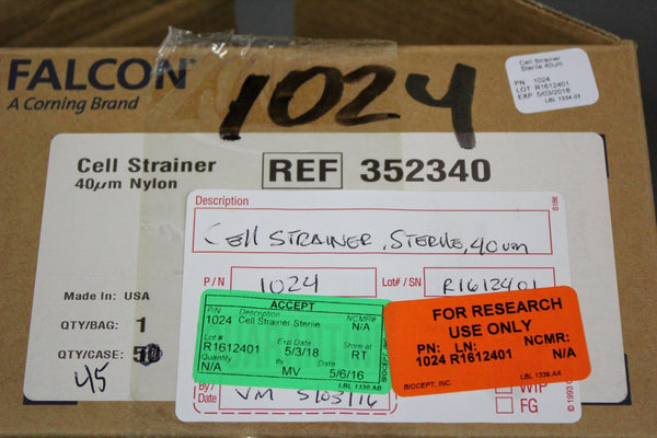 NEW BOX OF 45 FALCON/CORNING 40um NYLON CELL STRAINER 352340