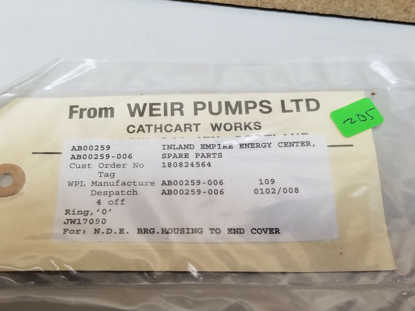 New Weir Pumps O'ring Oring Kit  BRG AB00259 