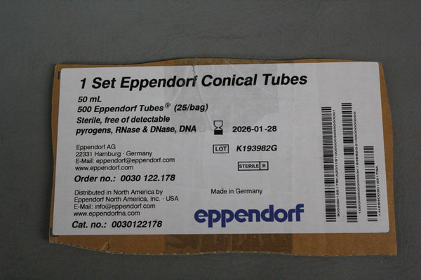 25 NEW EPPENDORF 50mL CONICAL TUBES 0030122178