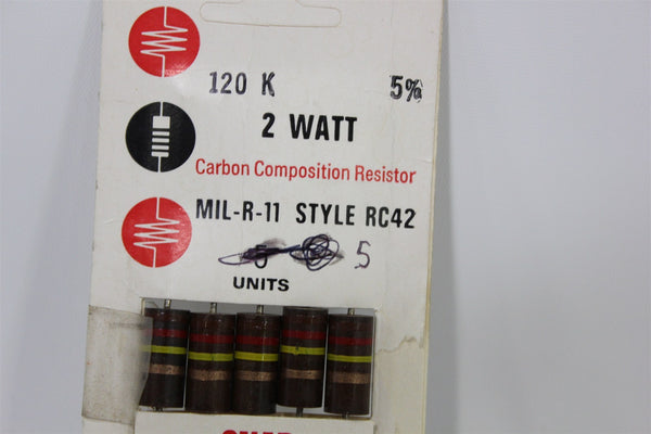 5 NOS IRC CARBON COMPOSITION RESISTORS SR2 HB RC42 RC42GF 120 K 2 WATT 5% 