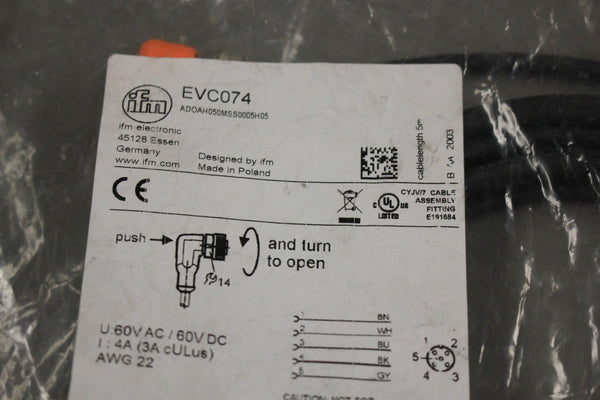 IFM Efector EVC074 Socket For Sensors W/ M12 Connector