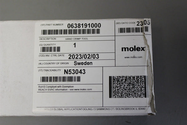 NEW MOLEX HAND CRIMP TOOL CRIMPER 638191000D (638191000)