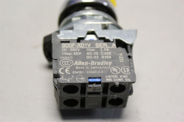 Allen-Bradley ILLUMINATED YELLOW 2-POSITION SWITCH 800F-X01V, 800F-N3W