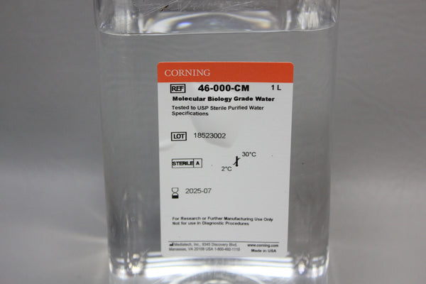 NEW 500mL BOTTLE OF CORNING MOLECULAR BIOLOGY GRADE WATER 46-000-CV