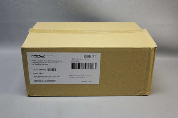 NEW BOX OF 24 VWR 250mL PETG STERILE MEDIA BOTTLES 89132-060