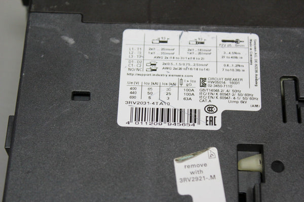 Siemens 3RV2031-4TA10 CIRCUIT BREAKER
