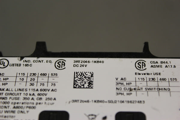 Unused SIEMENS SIRIUS POWER CONTACTOR 3RT2046-1KB40