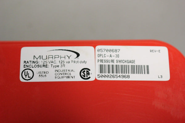 NEW MURRAY PRESSURE SWITCHGAGE 0PLC-A-30 05700687