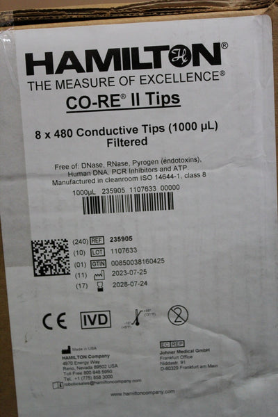 NEW CASE OF HAMILTON CO-RE II 8 x 480 CONDUCTIVE 1000ul FILTERED TIPS 235905