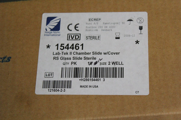 BOX OF 12 NEW NALGE NUNC LAB-TEK II 2 WELL CHAMBER SLIDE W/COVER  154461