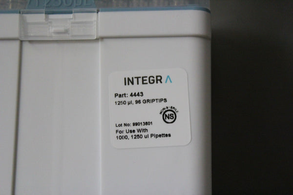 NEW BOX OF 96 INTEGRA 1250 ul GRIPTIP PIPETTE TIPS 4443