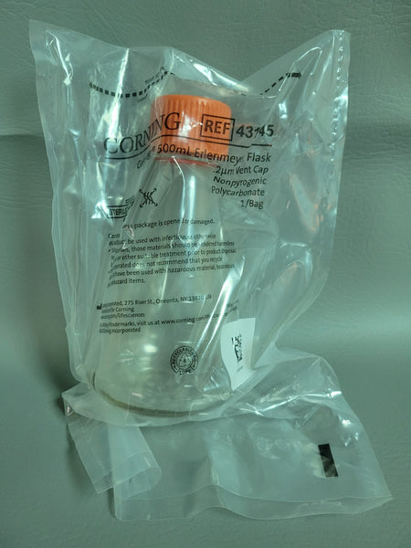 SEALED CORNING 431145 500 ML ERLENMEYER FLASK W/ VENT CAP POLYCARBONATE