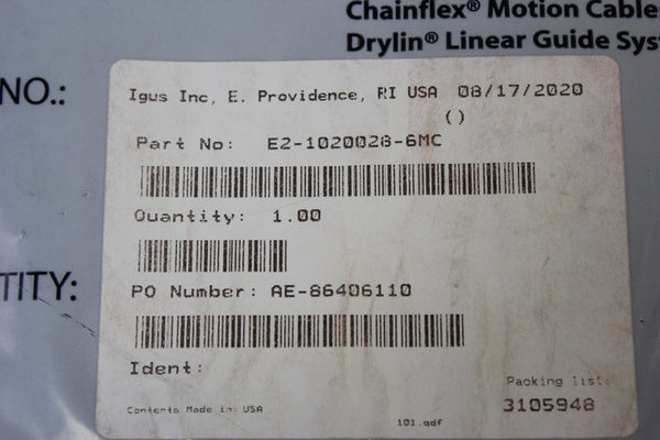 NEW IGUS CABLE ENERGY CHAIN CARRIER E2-10-20-028-6MC