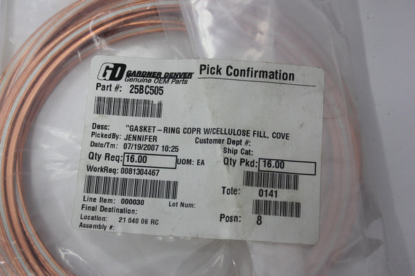 35  GARDNER DENVER OEM COMPRESSOR COPPER GASKET 25BC505  (S8-3-24D