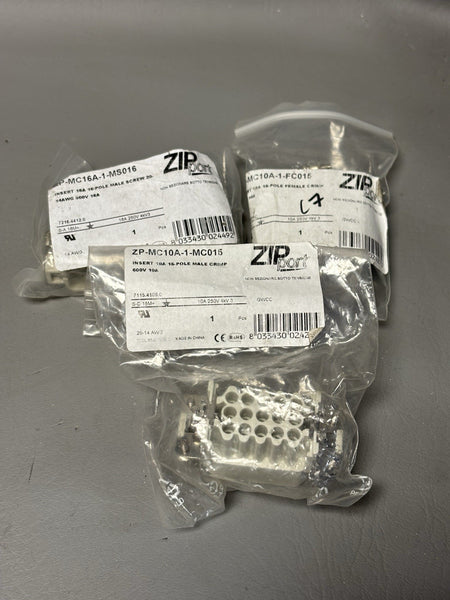 3 Pack ZIPport  ZP-MC10A-1-MC015 Male Insert Connector 15 Pole